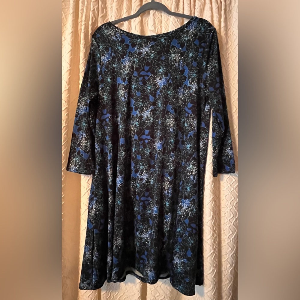 Blue and Black A-line Swing Dress